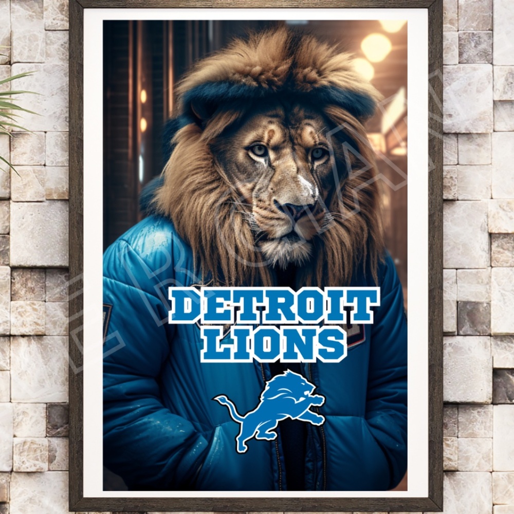 DETROIT LIONS MASCOT POSTER NFL TEAM 11X17 WALL ART LIONS FOOTBALL